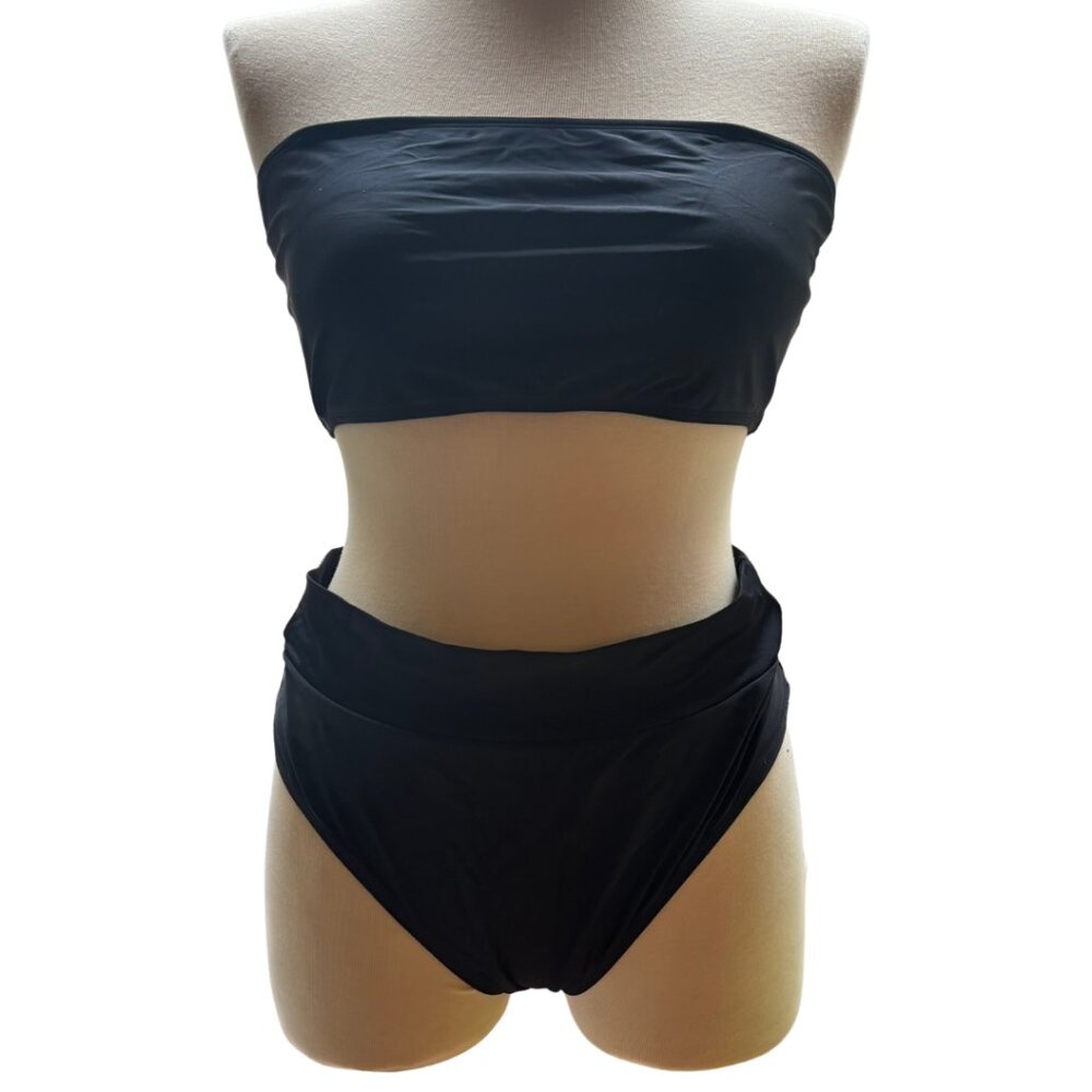 NWOT Black Bandeau Bikini Strapless Top High Waist Bottom Two Piece Swimsuit XL